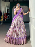 Lorenvalley Fashion Lavender Dola Chex Floral Printed With Zari Weaving Work Lehenga Choli With Dupatta | Grocsy