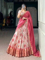 Lorenvalley Fashion Red Dola Chex Floral Printed With Zari Weaving Work Lehenga Choli With Dupatta | Grocsy