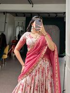 Lorenvalley Fashion Red Dola Chex Floral Printed With Zari Weaving Work Lehenga Choli With Dupatta | Grocsy