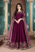 Anaita Purple Embroidered Adda Silk Anarkali Suit | Grocsy