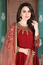 Anaita Red Embroidered Adda Silk Anarkali Suit | Grocsy
