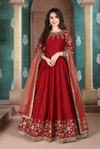 Anaita Red Embroidered Adda Silk Anarkali Suit | Grocsy