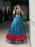 Lorenvalley Fashion Firozi Tasar Silk Leheriya Print With Zari Weaving Work Lehenga Choli | Grocsy