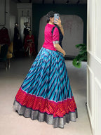 Lorenvalley Fashion Firozi Tasar Silk Leheriya Print With Zari Weaving Work Lehenga Choli | Grocsy