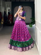 Lorenvalley Fashion Purple Tasar Silk Leheriya Print With Zari Weaving Work Lehenga Choli | Grocsy