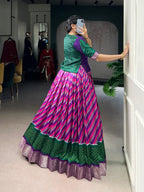 Lorenvalley Fashion Purple Tasar Silk Leheriya Print With Zari Weaving Work Lehenga Choli | Grocsy