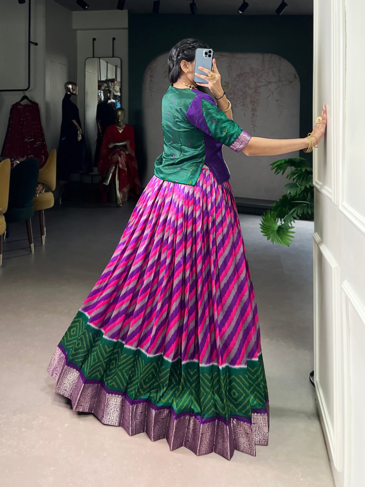 Lorenvalley Fashion Purple Tasar Silk Leheriya Print With Zari Weaving Work Lehenga Choli | Grocsy