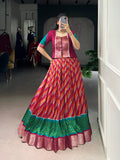 Lorenvalley Fashion Red Tasar Silk Leheriya Print With Zari Weaving Work Lehenga Choli | Grocsy