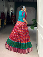 Lorenvalley Fashion Red Tasar Silk Leheriya Print With Zari Weaving Work Lehenga Choli | Grocsy