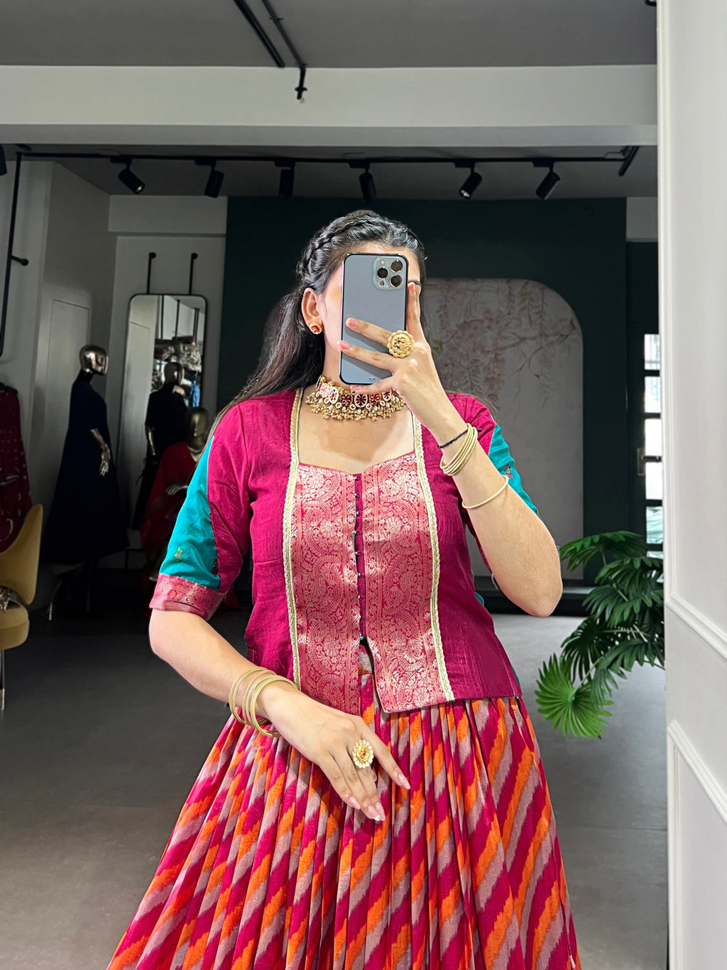 Lorenvalley Fashion Red Tasar Silk Leheriya Print With Zari Weaving Work Lehenga Choli | Grocsy