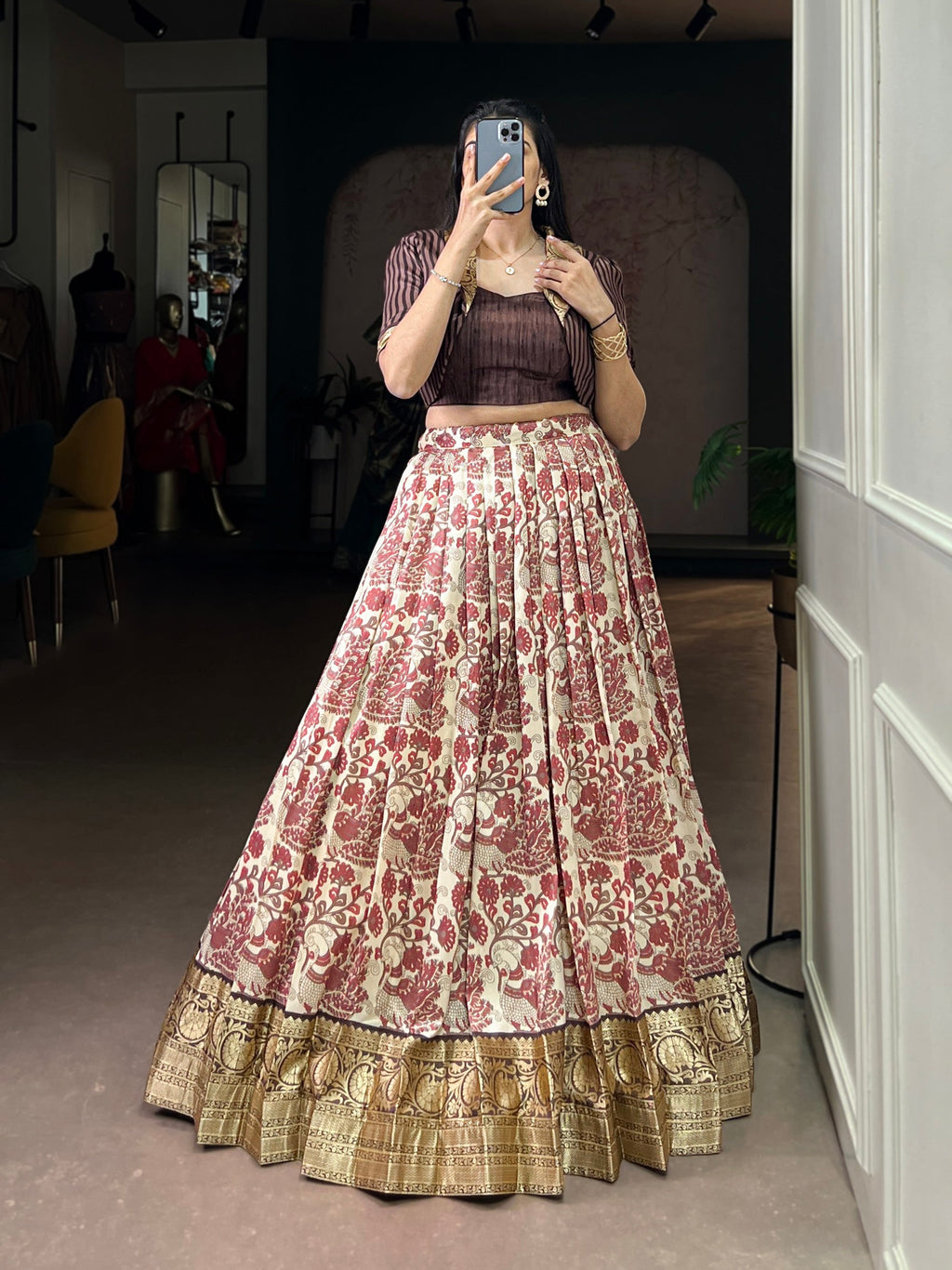 Lorenvalley Fashion Multicolor Tasar Silk Printed with Viscose Border Lehenga Choli | Grocsy