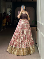Lorenvalley Fashion Multicolor Tasar Silk Printed with Viscose Border Lehenga Choli | Grocsy