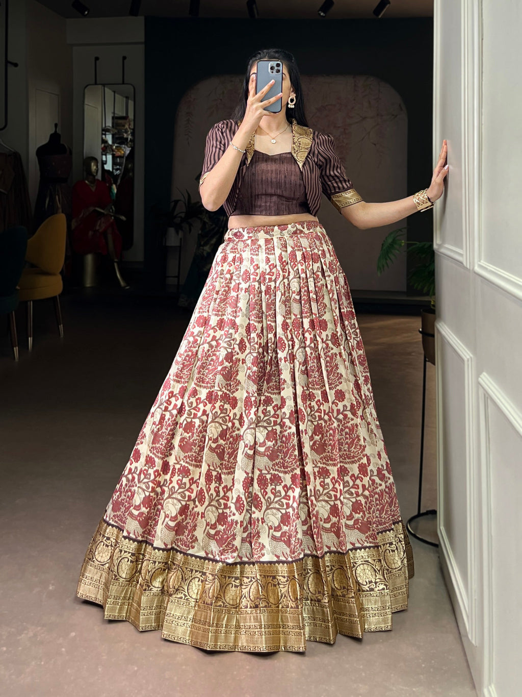 Lorenvalley Fashion Multicolor Tasar Silk Printed with Viscose Border Lehenga Choli | Grocsy