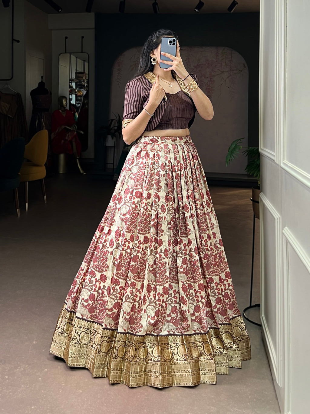 Lorenvalley Fashion Multicolor Tasar Silk Printed with Viscose Border Lehenga Choli | Grocsy