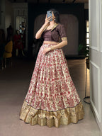 Lorenvalley Fashion Multicolor Tasar Silk Printed with Viscose Border Lehenga Choli | Grocsy