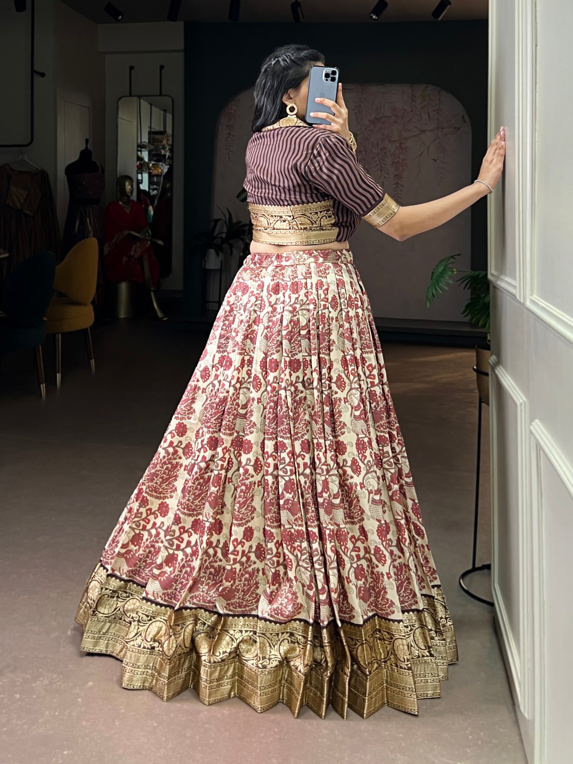 Lorenvalley Fashion Multicolor Tasar Silk Printed with Viscose Border Lehenga Choli | Grocsy
