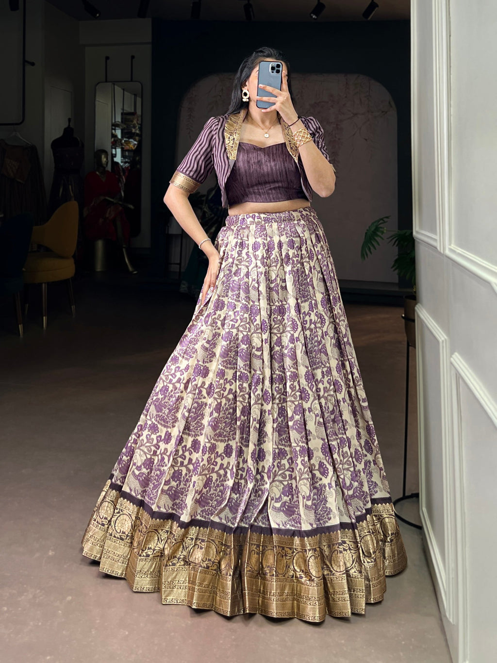 Lorenvalley Fashion Multicolor Tasar Silk Printed with Viscose Border Lehenga Choli | Grocsy