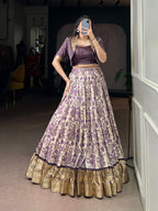 Lorenvalley Fashion Multicolor Tasar Silk Printed with Viscose Border Lehenga Choli | Grocsy