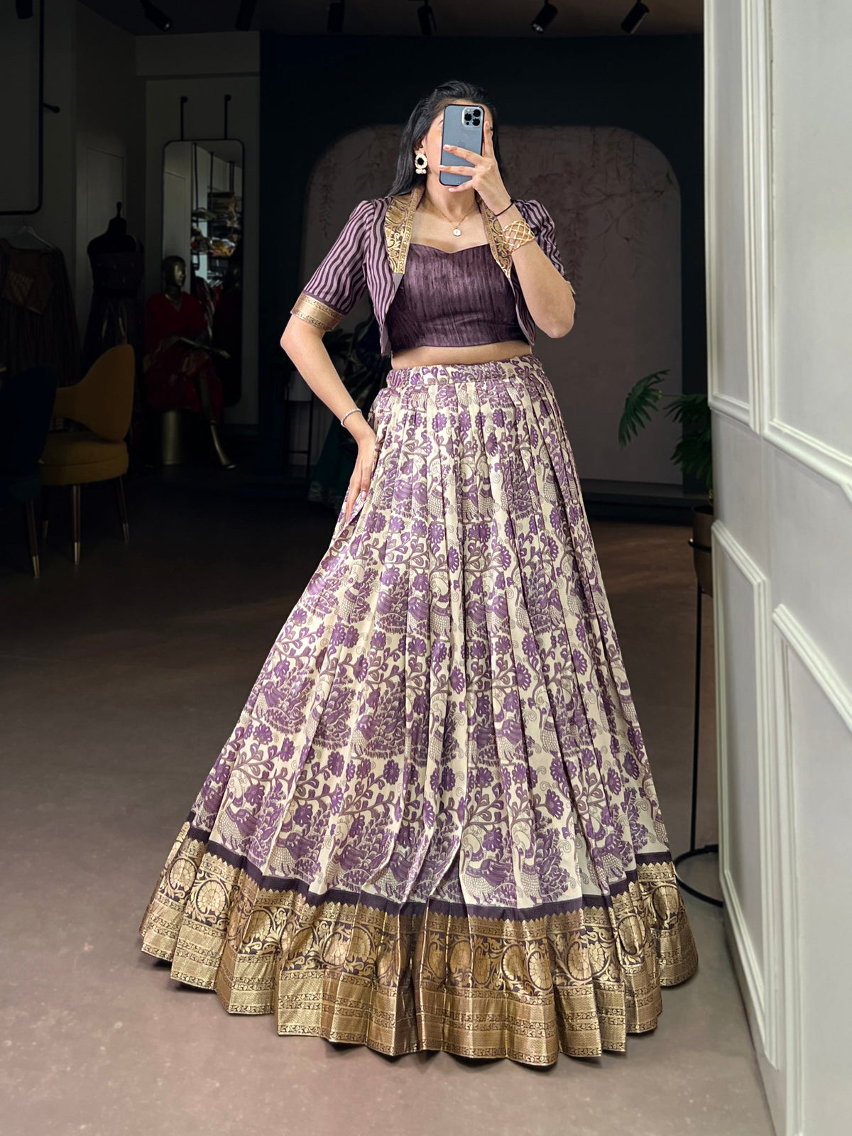 Lorenvalley Fashion Multicolor Tasar Silk Printed with Viscose Border Lehenga Choli | Grocsy