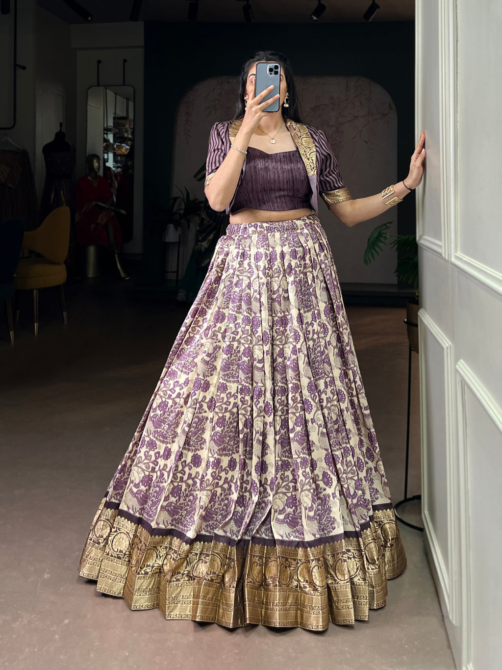 Lorenvalley Fashion Multicolor Tasar Silk Printed with Viscose Border Lehenga Choli | Grocsy