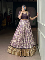 Lorenvalley Fashion Multicolor Tasar Silk Printed with Viscose Border Lehenga Choli | Grocsy