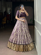 Lorenvalley Fashion Multicolor Tasar Silk Printed with Viscose Border Lehenga Choli | Grocsy