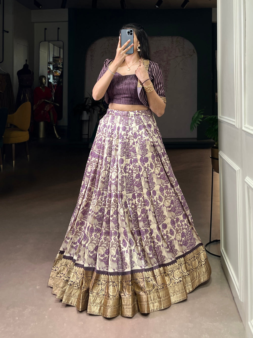 Lorenvalley Fashion Multicolor Tasar Silk Printed with Viscose Border Lehenga Choli | Grocsy