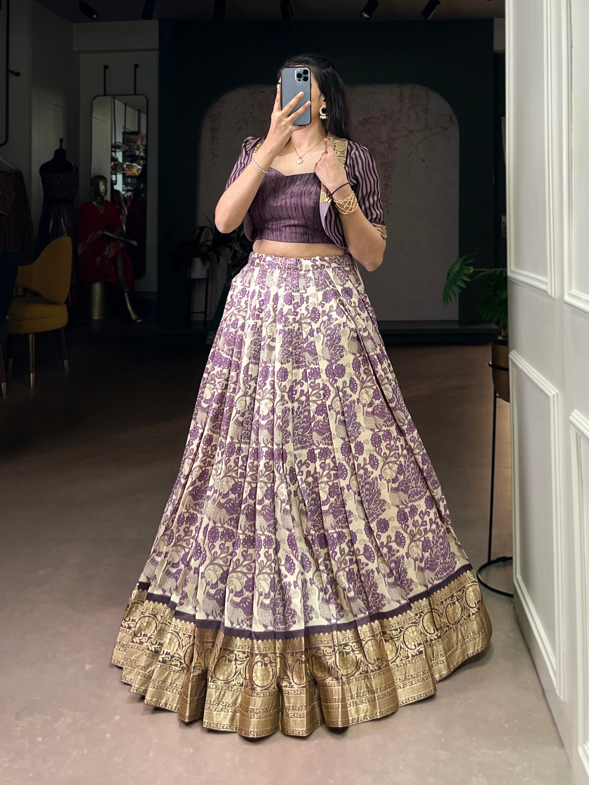Lorenvalley Fashion Multicolor Tasar Silk Printed with Viscose Border Lehenga Choli | Grocsy