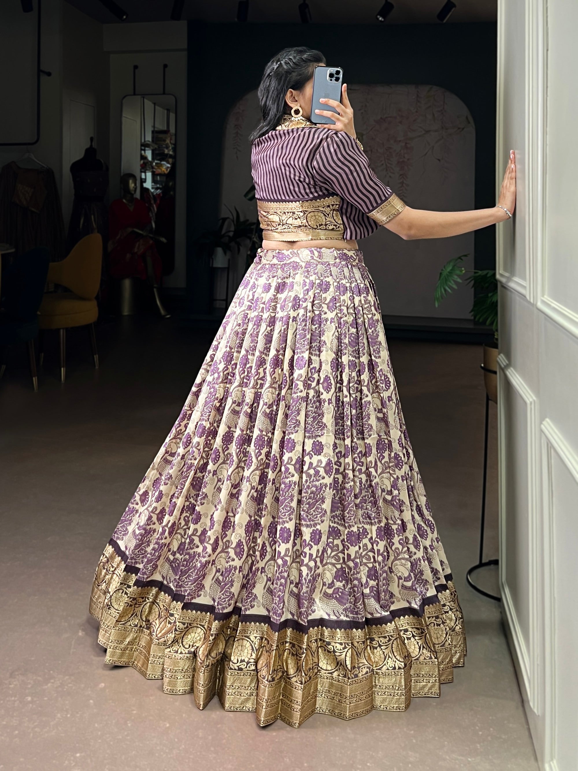 Lorenvalley Fashion Multicolor Tasar Silk Printed with Viscose Border Lehenga Choli | Grocsy