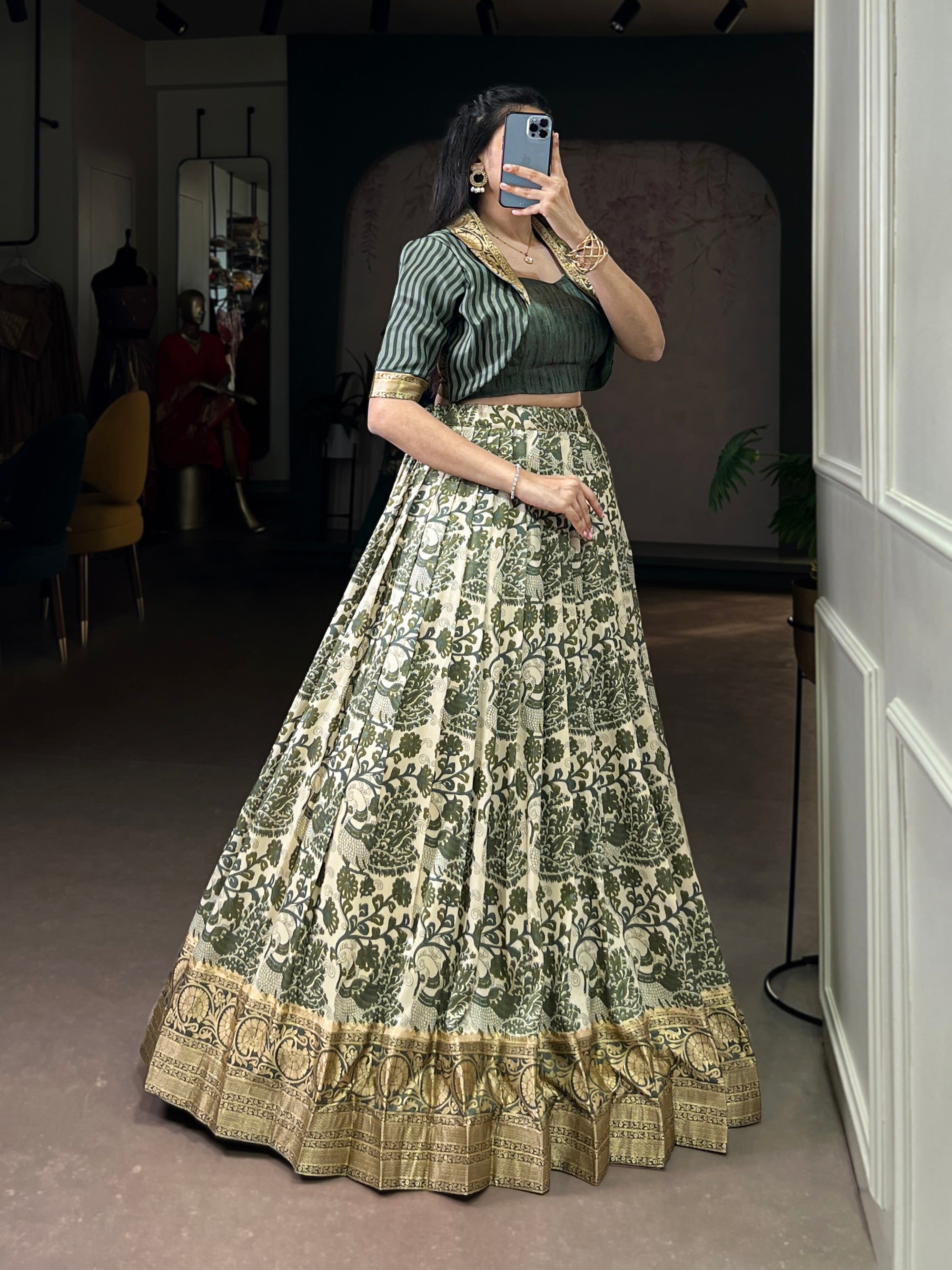 Lorenvalley Fashion Multicolor Tasar Silk Printed with Viscose Border Lehenga Choli | Grocsy