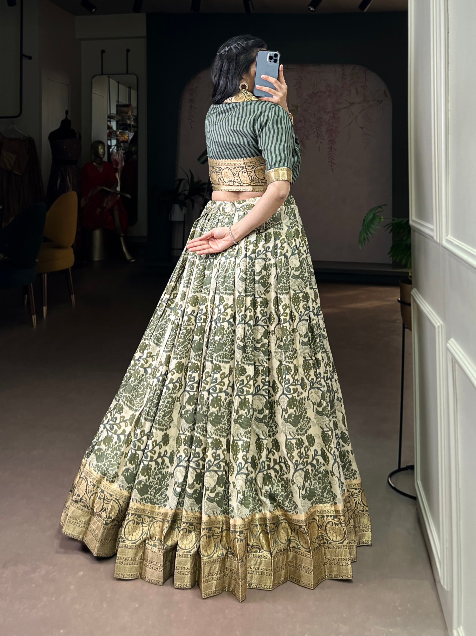 Lorenvalley Fashion Multicolor Tasar Silk Printed with Viscose Border Lehenga Choli | Grocsy