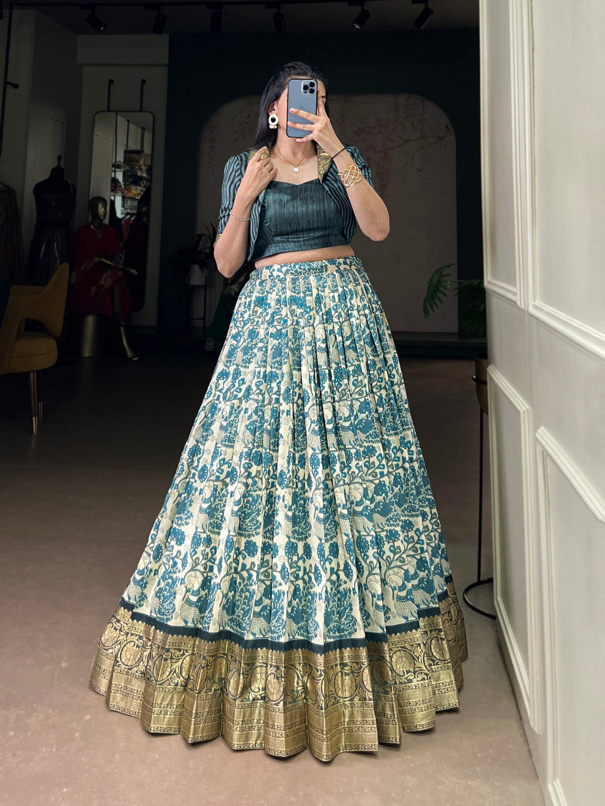Lorenvalley Fashion Multicolor Tasar Silk Printed with Viscose Border Lehenga Choli | Grocsy