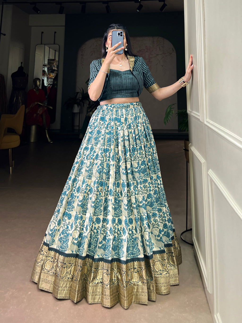 Lorenvalley Fashion Multicolor Tasar Silk Printed with Viscose Border Lehenga Choli | Grocsy