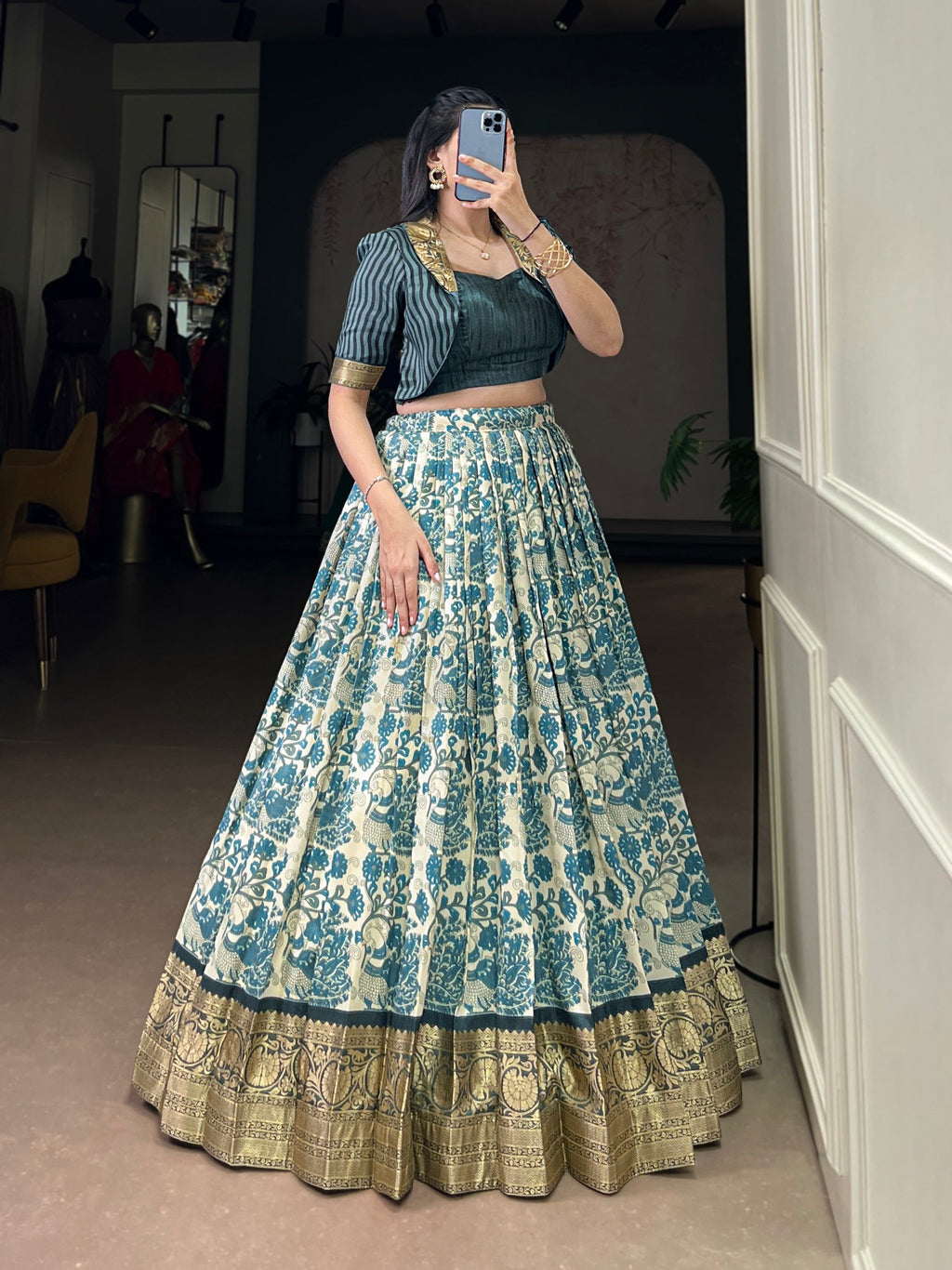Lorenvalley Fashion Multicolor Tasar Silk Printed with Viscose Border Lehenga Choli | Grocsy