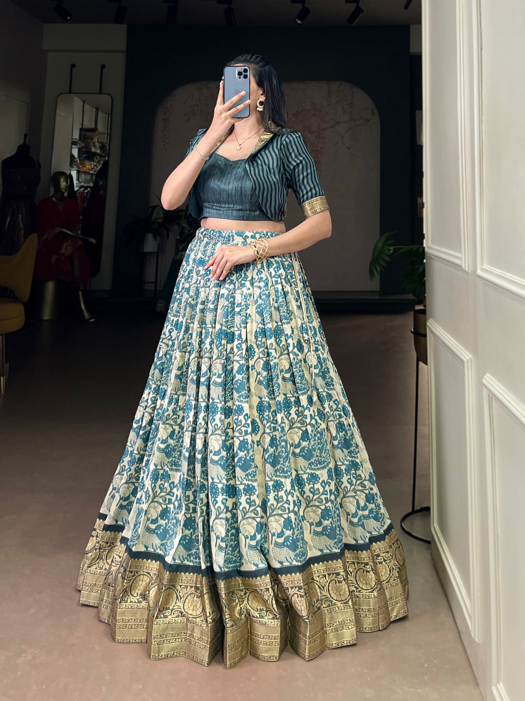 Lorenvalley Fashion Multicolor Tasar Silk Printed with Viscose Border Lehenga Choli | Grocsy