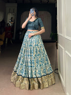 Lorenvalley Fashion Multicolor Tasar Silk Printed with Viscose Border Lehenga Choli | Grocsy