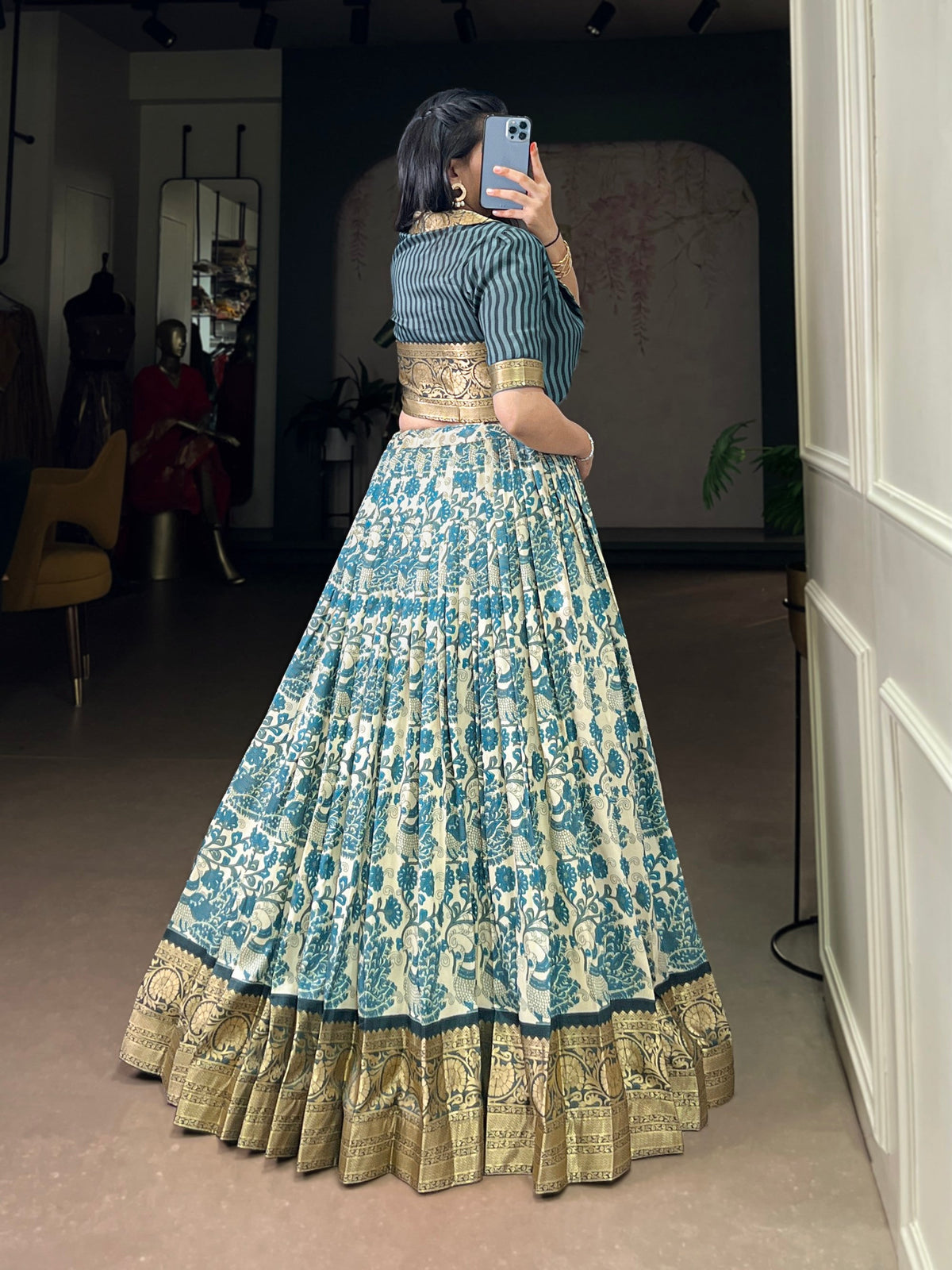 Lorenvalley Fashion Multicolor Tasar Silk Printed with Viscose Border Lehenga Choli | Grocsy