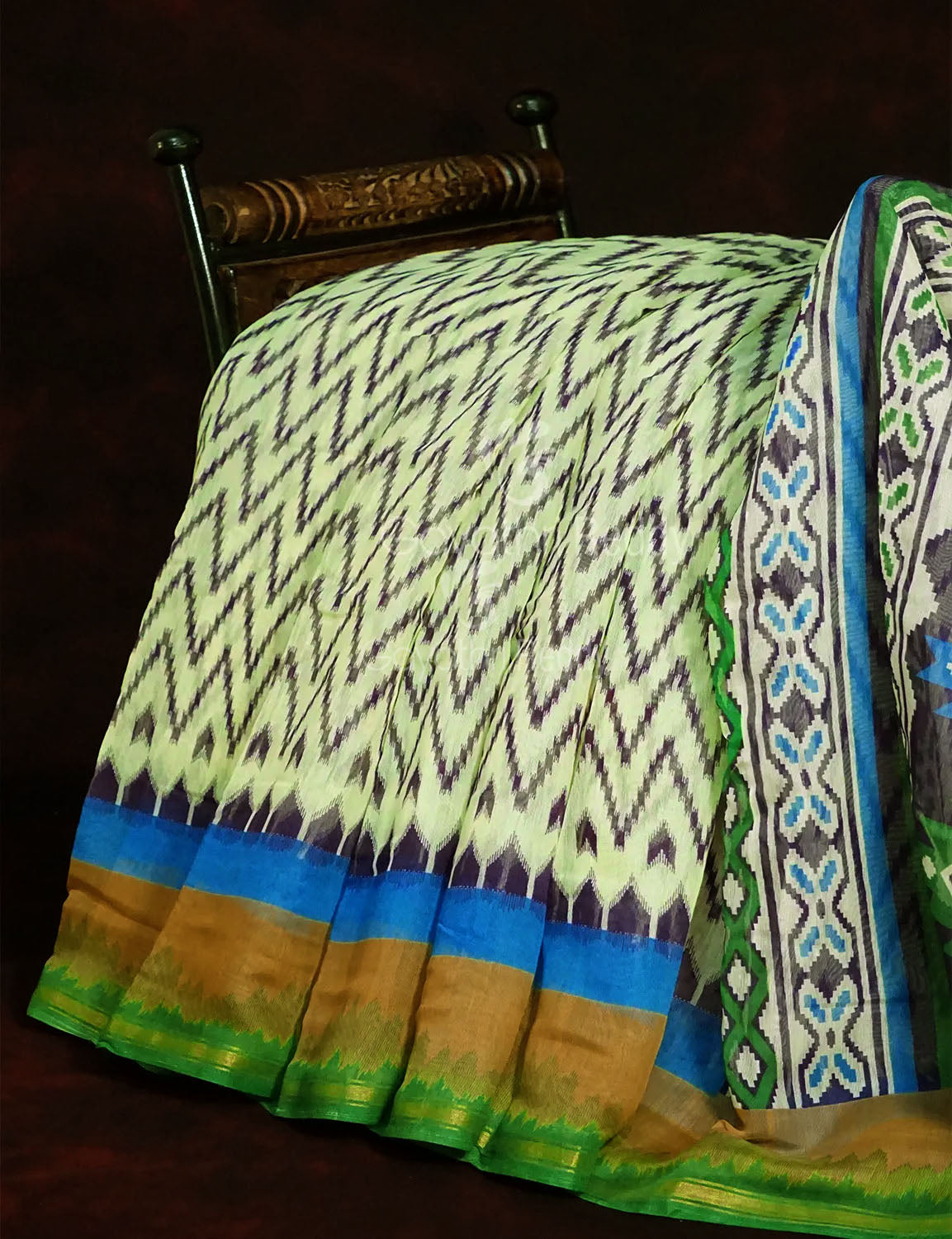 Half-White Colour With Wave Design Semi Chanderi Saree By Gayathri Reddy Designer Studio | Grocsy