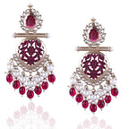 Tehzeeb Creations Latest Gold Polish Kundan & Pearl Studded Designer Drop Long Earrings For Women And Girls Maroon | Grocsy