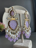 Tehzeeb Creations Latest Gold Polish Kundan & Pearl Studded Designer Drop Long Earrings For Women And Girls Lavender | Grocsy