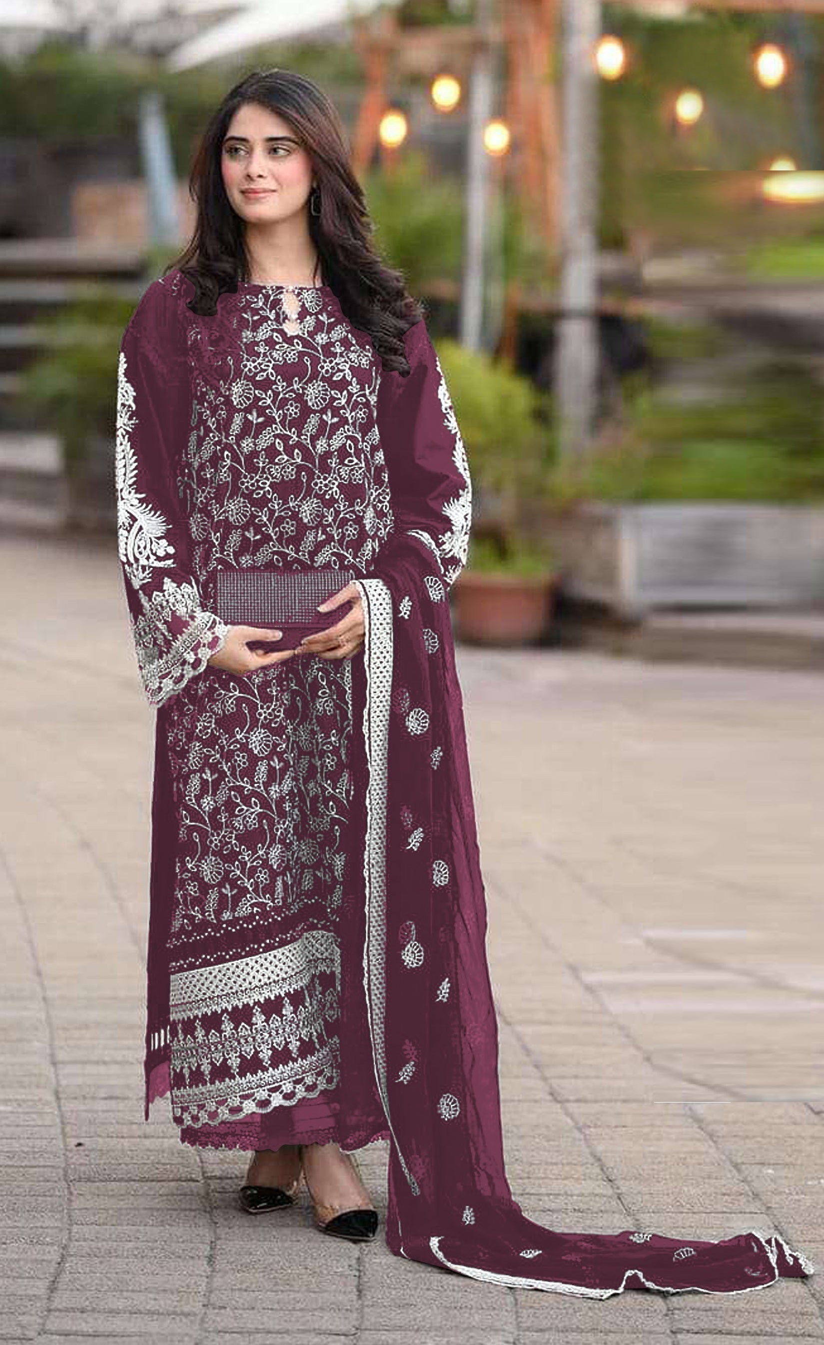 Anaita Purple Embroidered Faux Georgette Salwar Suit | Grocsy