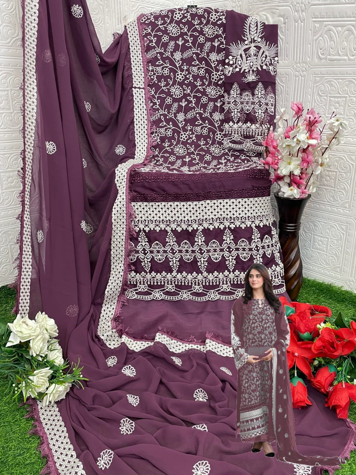 Anaita Purple Embroidered Faux Georgette Salwar Suit | Grocsy