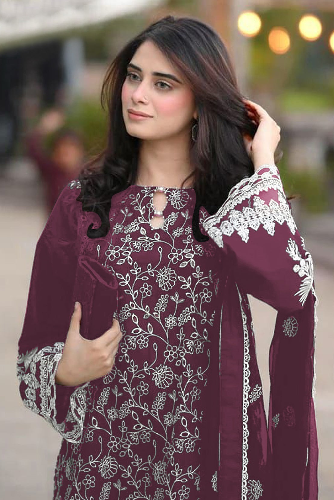 Anaita Purple Embroidered Faux Georgette Salwar Suit | Grocsy