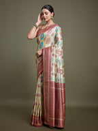 Monjolika Fashion Elegant Maroon And Cream Banarasi Silk SareeWith Intricate Zari Work | Grocsy