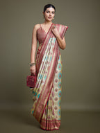 Monjolika Fashion Elegant Maroon And Cream Banarasi Silk SareeWith Intricate Zari Work | Grocsy