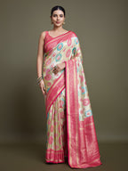 Monjolika Fashion Elegant Pink And Cream Banarasi Silk SareeWith Intricate Zari Work | Grocsy
