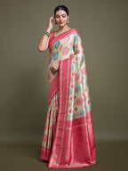 Monjolika Fashion Elegant Pink And Cream Banarasi Silk SareeWith Intricate Zari Work | Grocsy