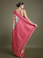 Monjolika Fashion Elegant Pink And Cream Banarasi Silk SareeWith Intricate Zari Work | Grocsy