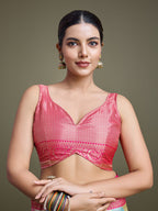 Monjolika Fashion Elegant Pink And Cream Banarasi Silk SareeWith Intricate Zari Work | Grocsy