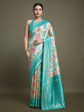 Monjolika Fashion Elegant Turquoise And Cream Banarasi Silk SareeWith Intricate Zari Work | Grocsy